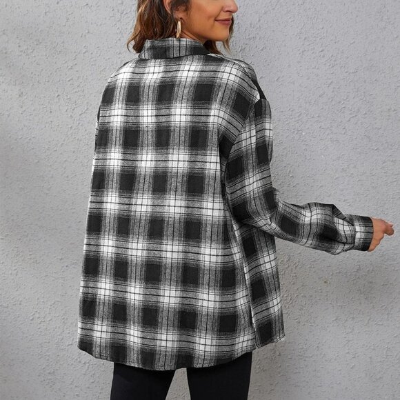 Casual plaid Print Drop Shoulder Shirt - Picture 3 of 5